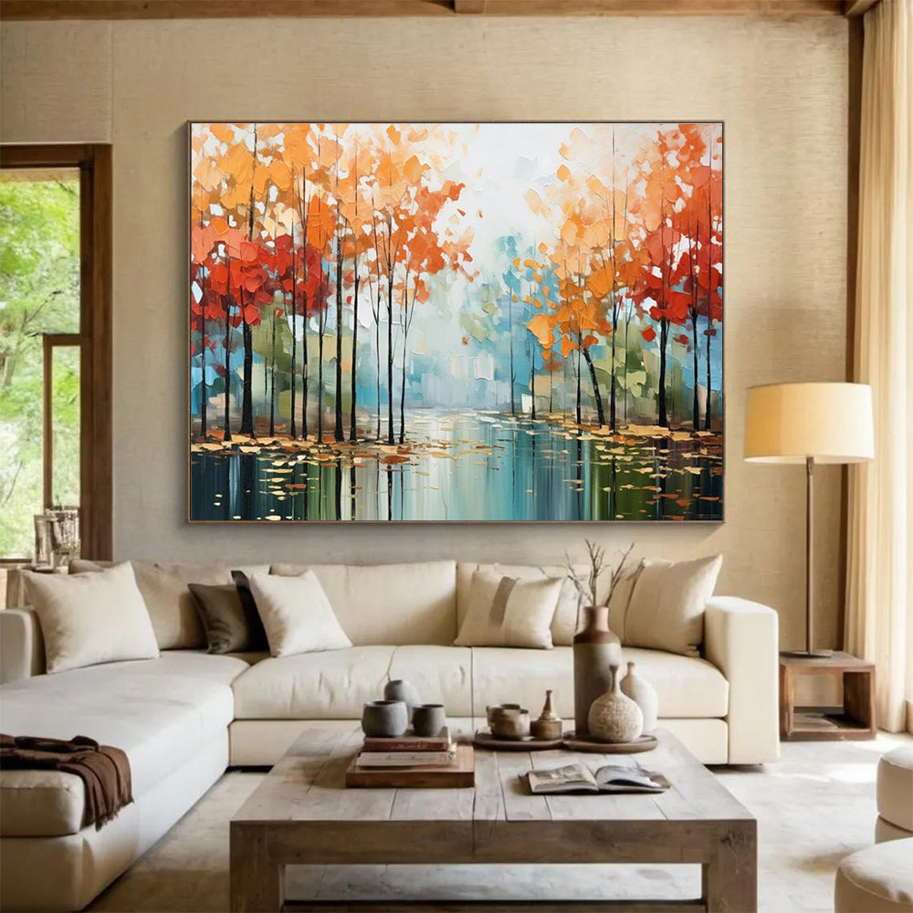 Scenic Autumn Forest Abstract Painting for Wellness Retreats YHT164