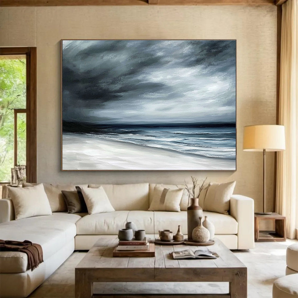 Stormy Coastal Landscape with Dark, Mood Tones Abstract Painting ABS339