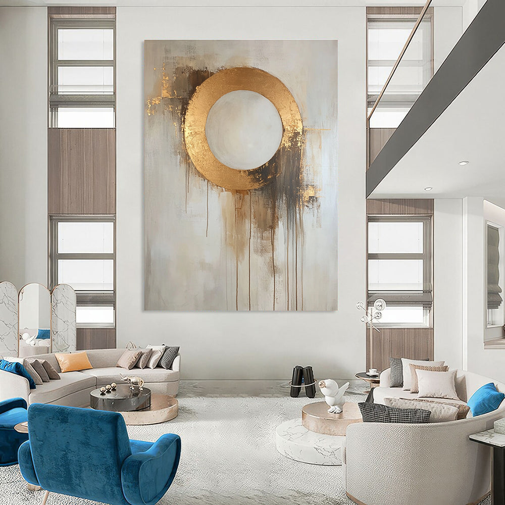 Gold Circle Abstraction - Elegant Minimalist Abstract Painting GAB0584