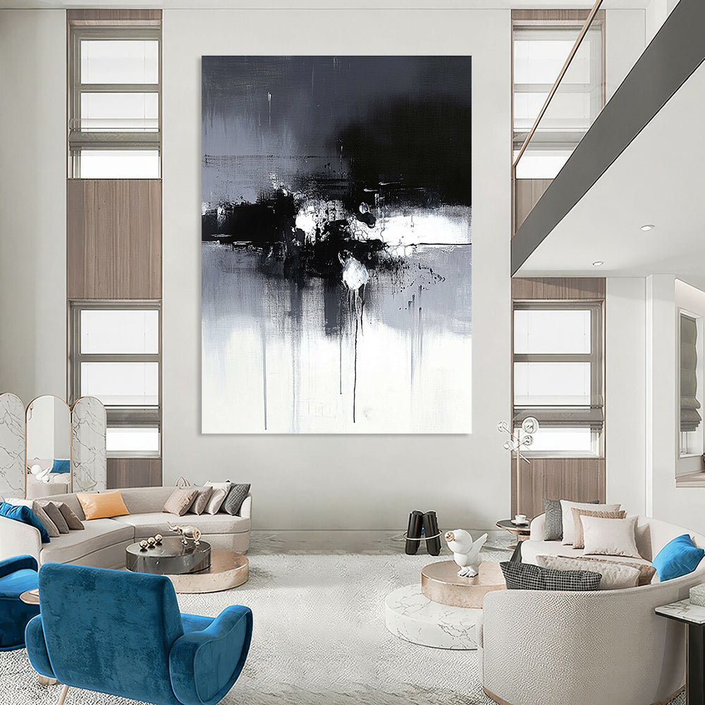 Black and White Drip Abstract Painting for Artistic - Styled Galleries GAB1092