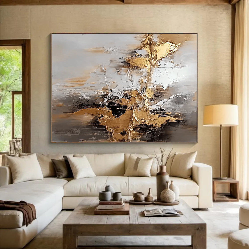 Gray Gold White Abstract Painting with Textured Layers WINK665