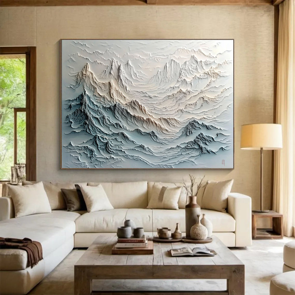 Intricate Textured Mountains Abstract Painting with Dramatic Detailing ABS620