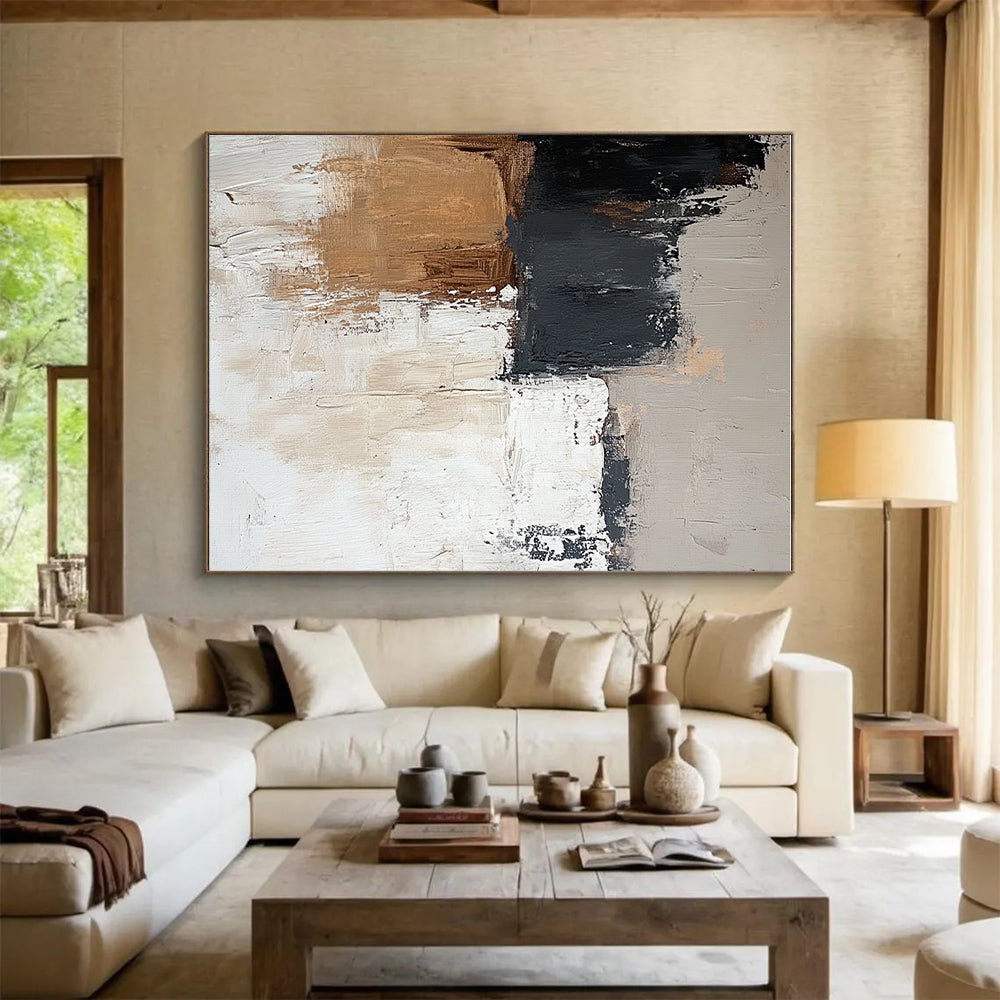 Black Brown White Abstract Painting with Rustic Simplicity WINK473