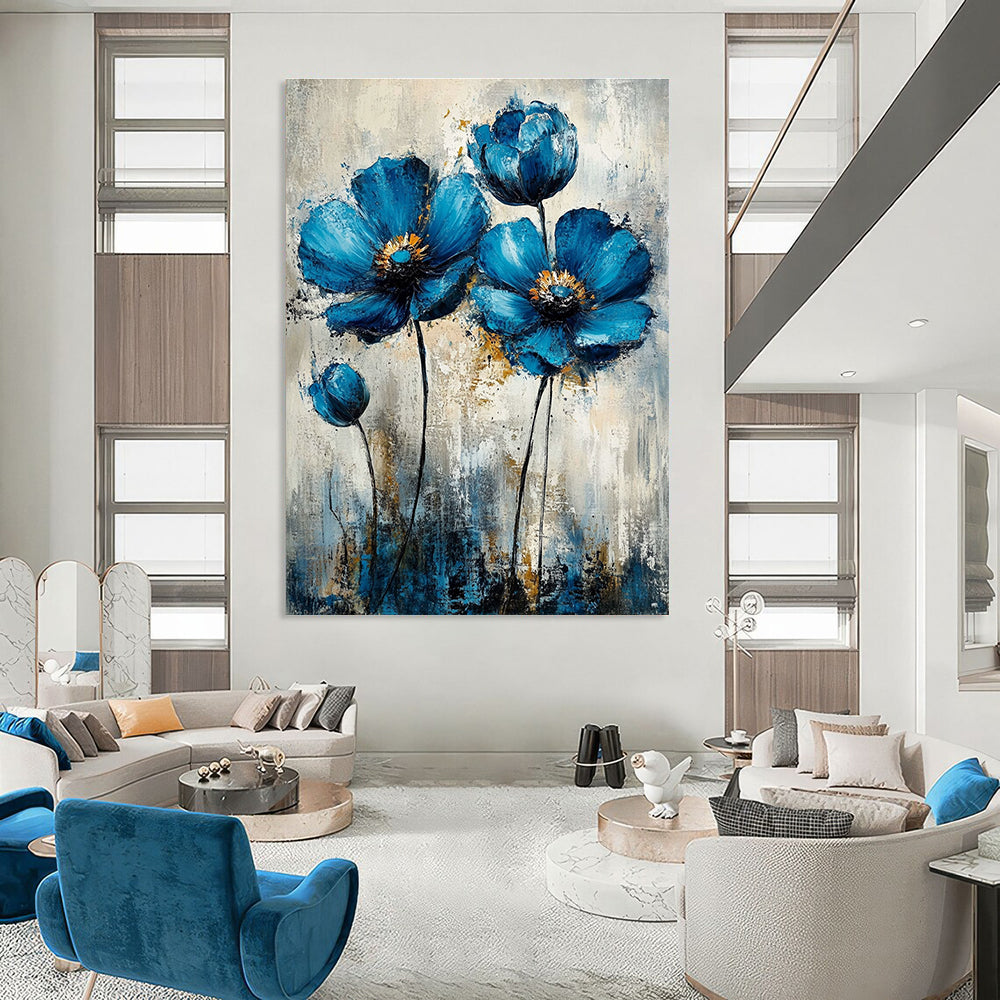 Textured Blue Flowers - Tactile Botanical Abstract Painting GAB0474