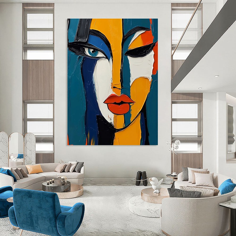 Cubist Woman's Face Abstract Painting of Multifaceted Beauty GAB0199