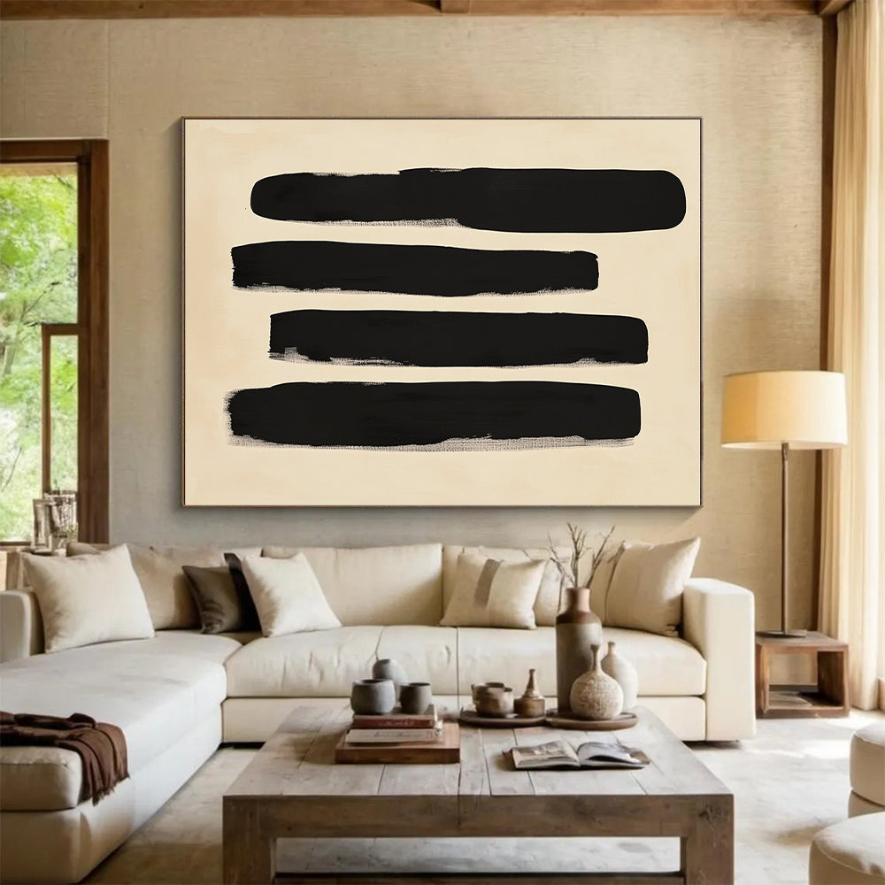 Black Vertical Strokes Abstract Painting with Minimalist Impact WINK240