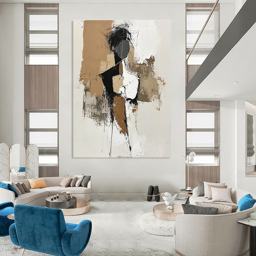 Neutral Tone Figure Abstract Painting for Minimalist Art Studios GAB0852