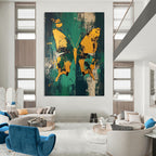 Golden Butterfly on Green Abstract Painting for Lively Interiors GAB0693