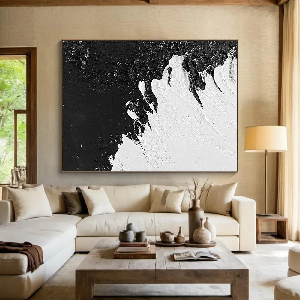 Textured Black and White Abstract Painting with Tactile Surfaces WINK825