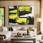 Vibrant Yellow Black Abstract Painting with Energetic Contrast WINK593