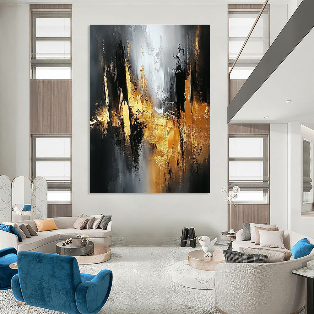 Gold and Black Urban Abstract Painting for Modern Art Galleries GAB0858