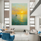 Sailboat Sunset Impressionistic Abstract Painting for Nautical - Themed Cafes GAB1334
