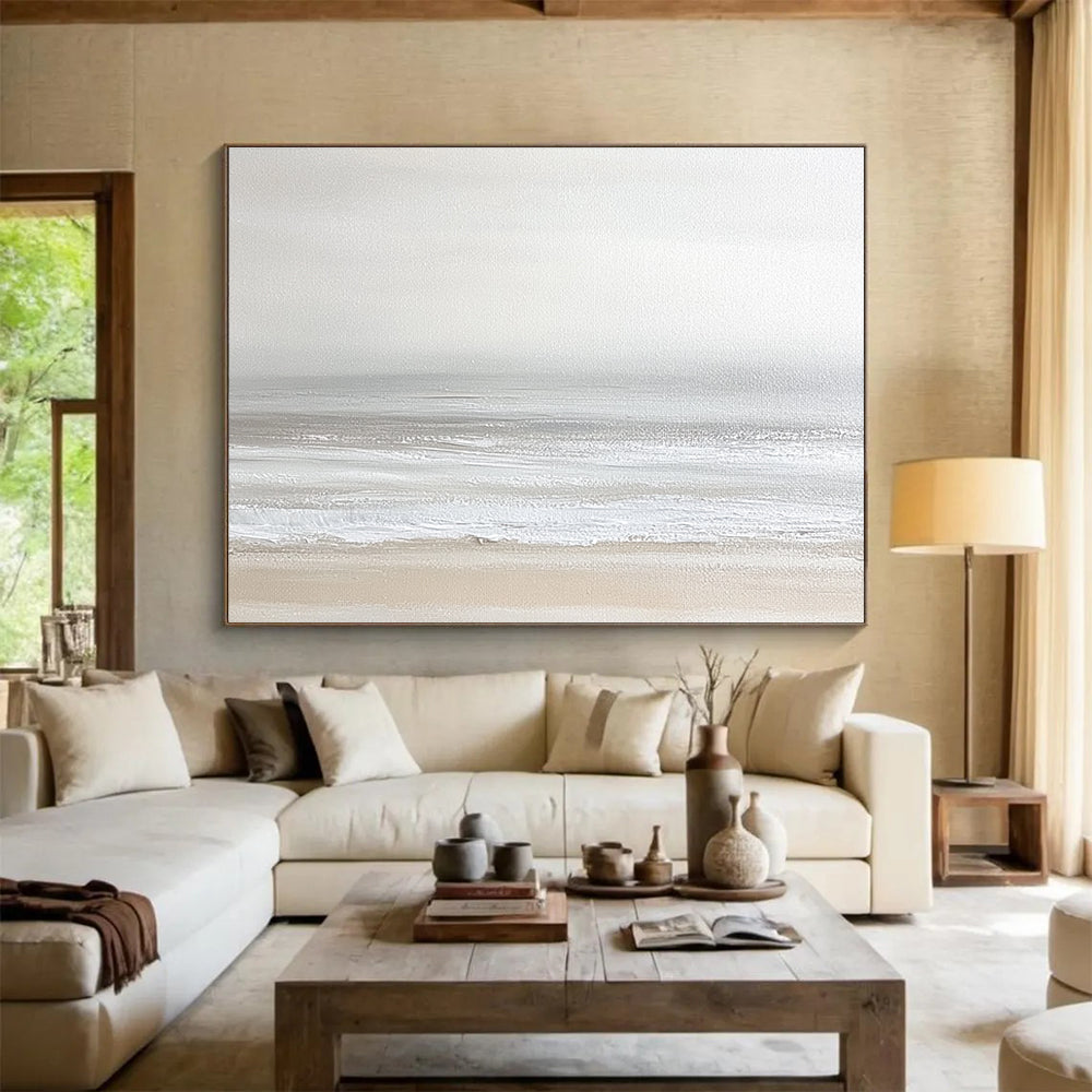 Monochrome Beach Landscape  Serene Coastal Calm ABS095