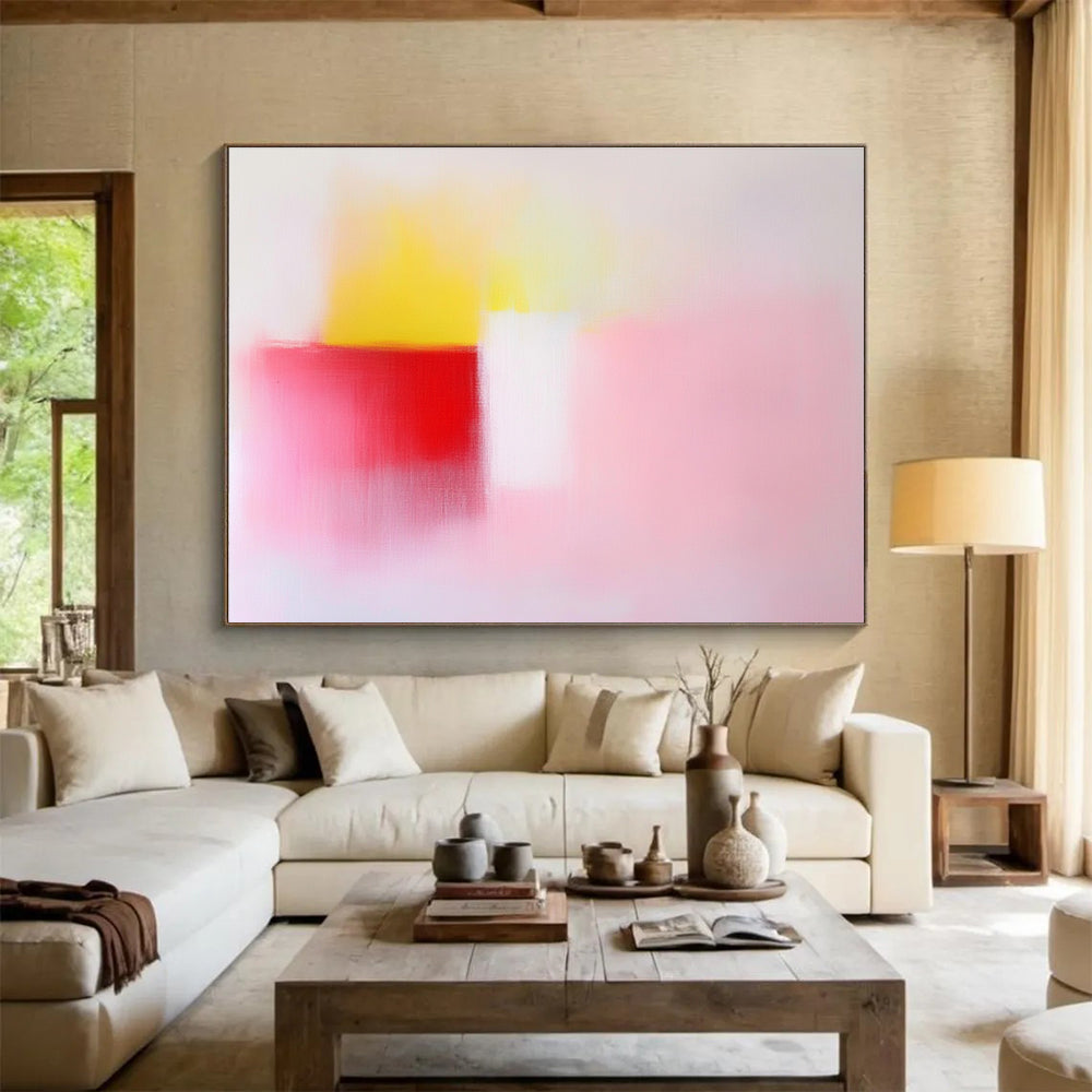 Soft Pink, Yellow and Red Abstract Painting with Gentle Warmth ABS410