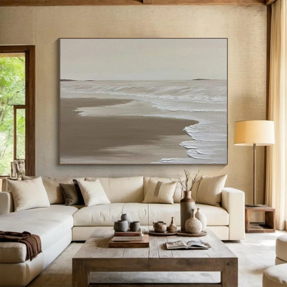 Neutral Beach Abstract Painting for Coastal Home Bedrooms YHT393