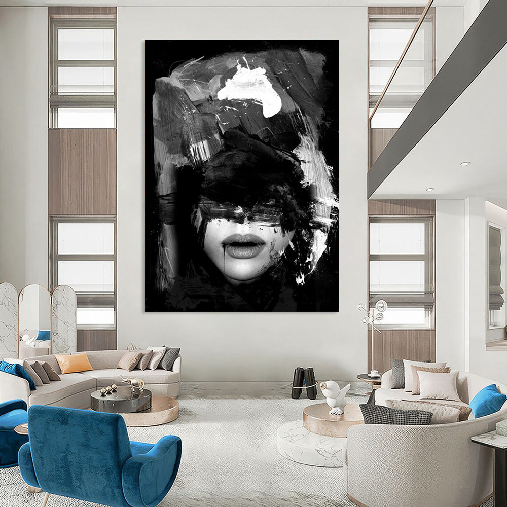 Evocative Black - White Abstract Portrait Painting for Contemporary Galleries HENG232