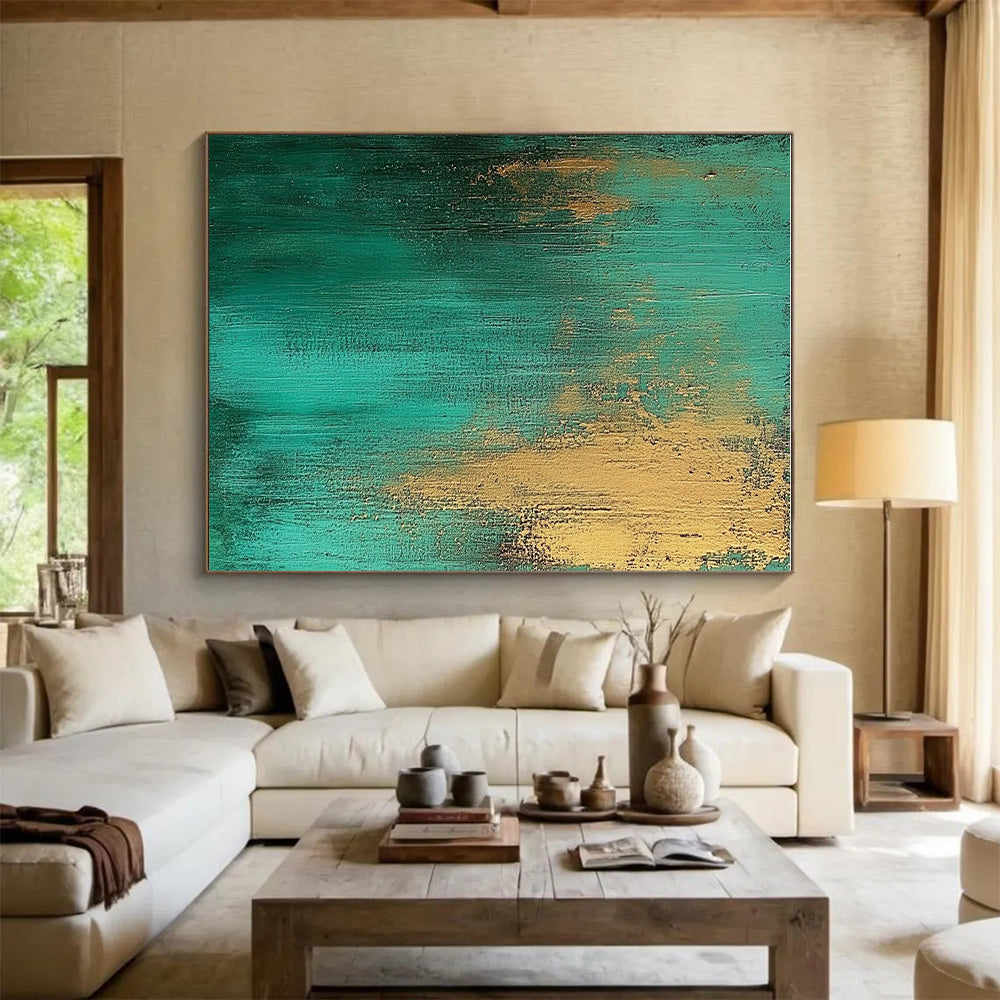 Teal Gold Textured Abstract Painting with Rich Layers WINK708