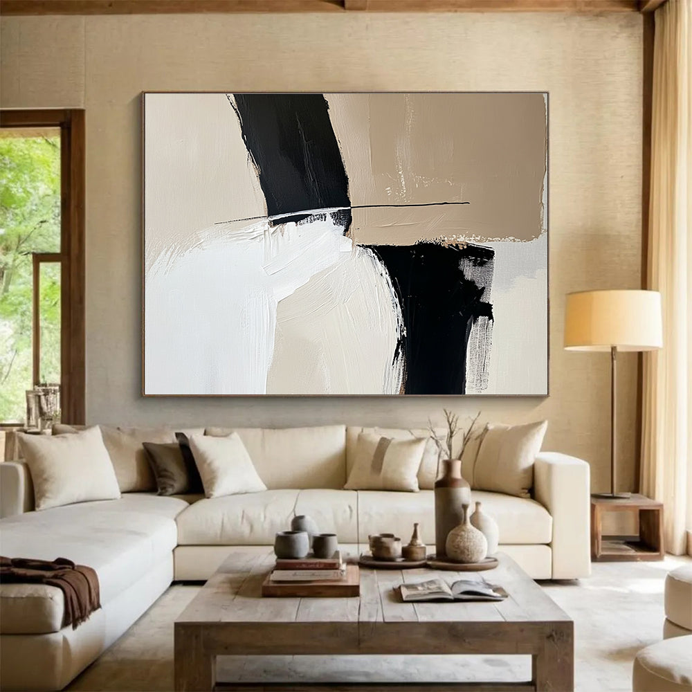 Black - Beige Abstract  Minimalist Contrast ABS092