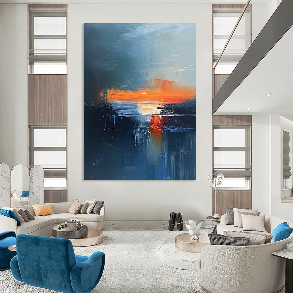 Blue and Orange Abstract - Dynamic Seascape Abstract Painting GAB0603
