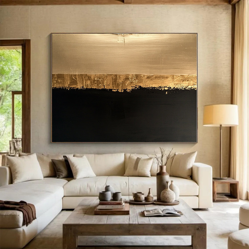 Gold and Black Divide Abstract Painting with Luxurious Contrast WINK170
