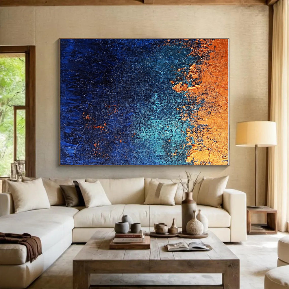 Blue Orange Textured Abstract Painting with Coastal Vibes WINK709