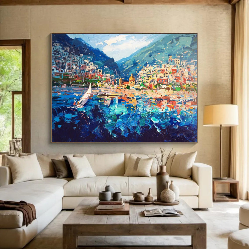 Coastal Town Sail Abstract Painting for Yacht Club Dining Rooms YHT439