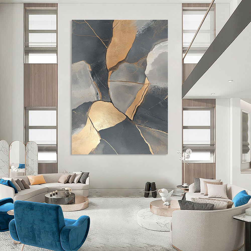 Gold and Gray Stones Abstract Painting for Luxury Office Lobbies GAB1344