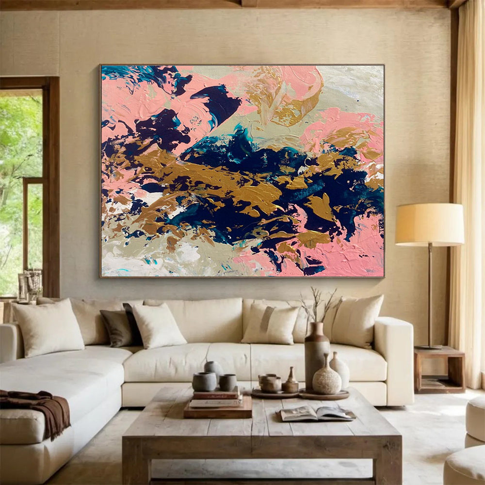 Pink - Gold - Navy Abstract Painting for Chic Bridal Salons YHT384