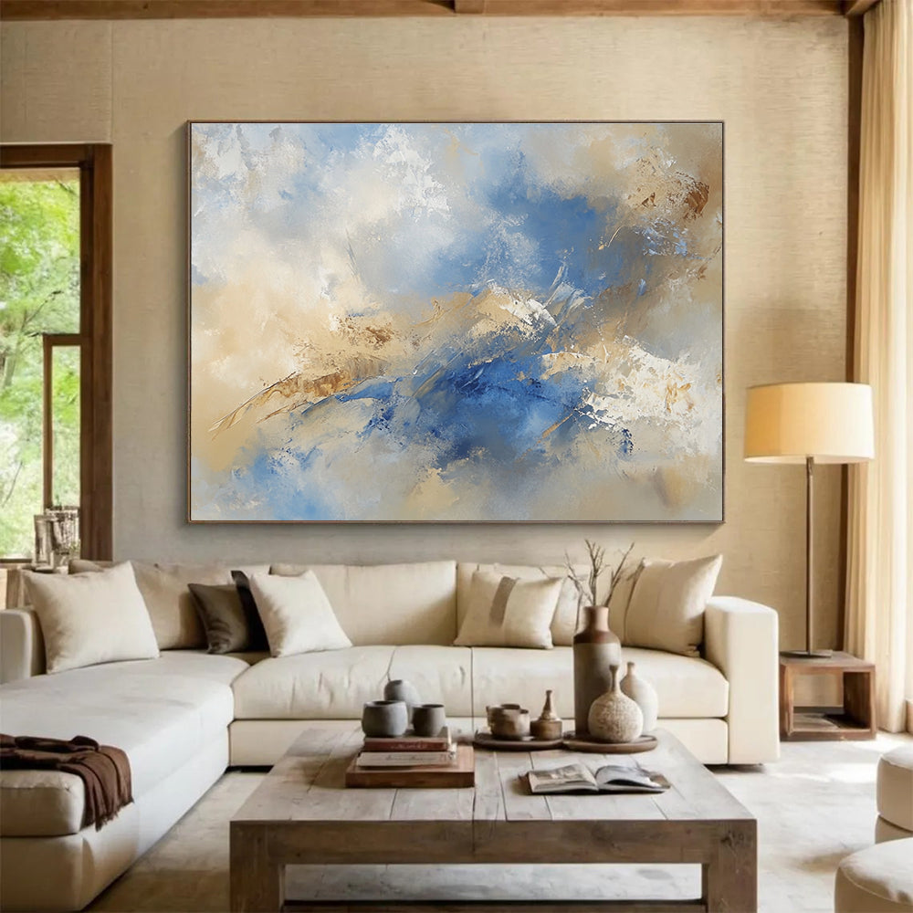 Soft Blue - Beige Abstract Landscape - Inspired Painting ABS181