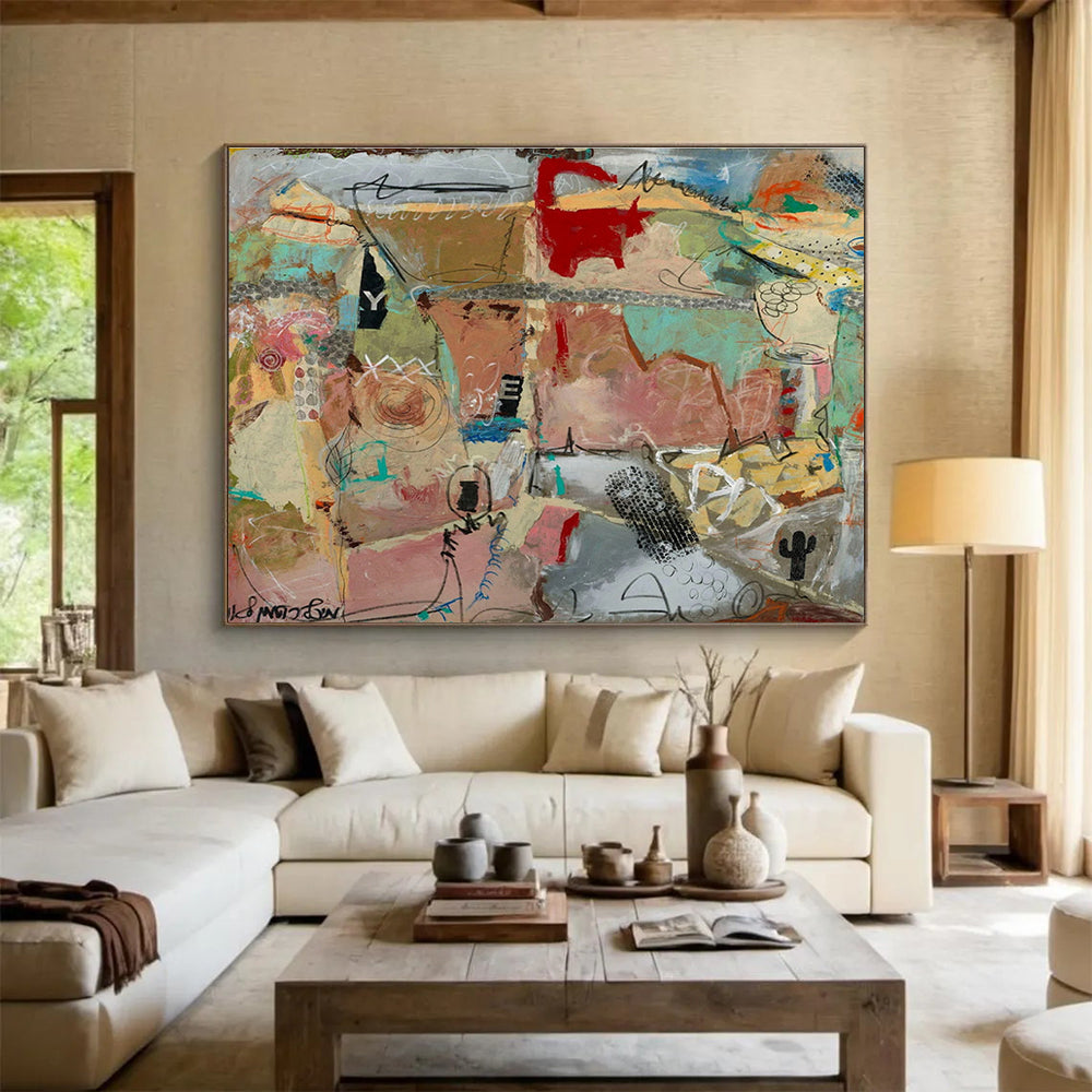 Mixed - Media Abstract Landscape Painting for Eclectic Home Decor YHT243