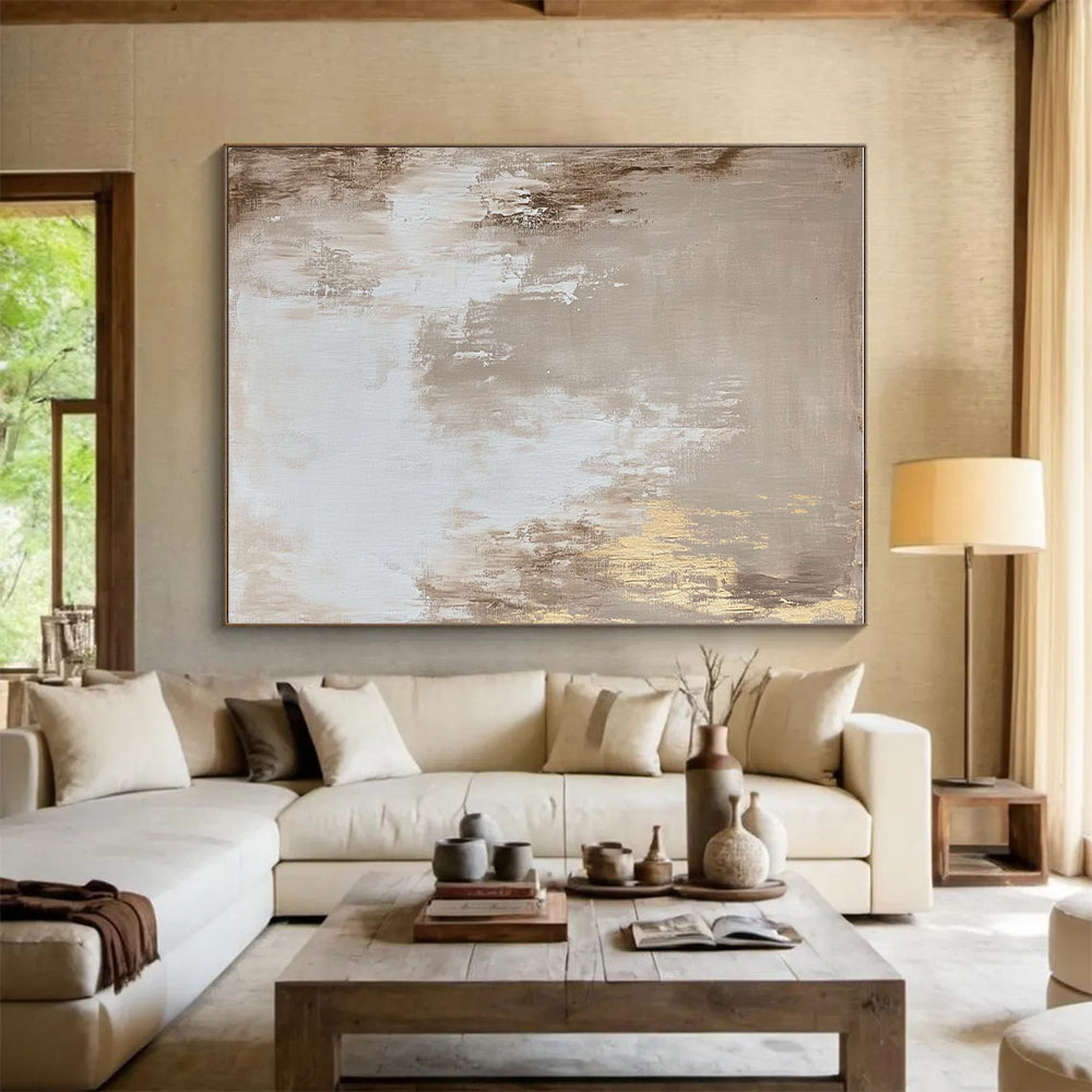 Beige and Gold Abstract Painting with Subtle Luxury WINK123