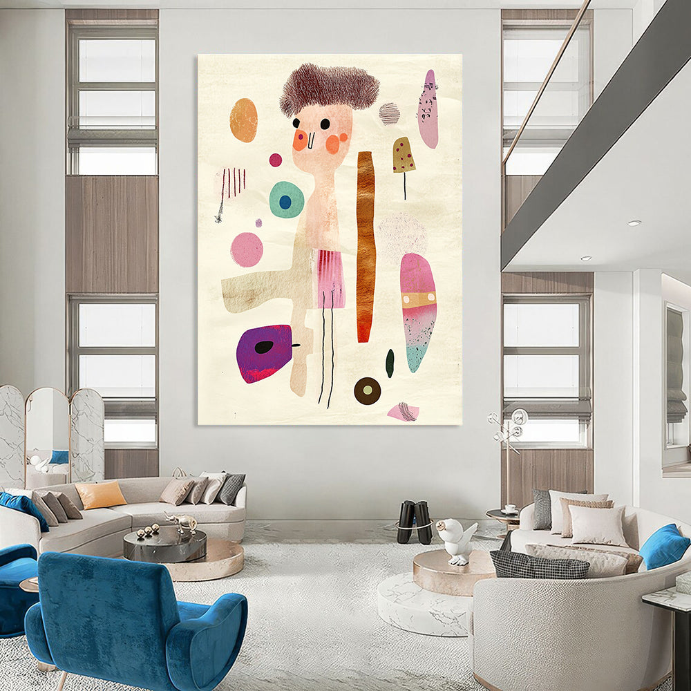 Whimsical Character Collage Abstract Painting for Playful Children’s Rooms GAB1362