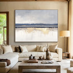 Minimalist Gray - Blue - Gold Abstract Landscape Painting ABS199