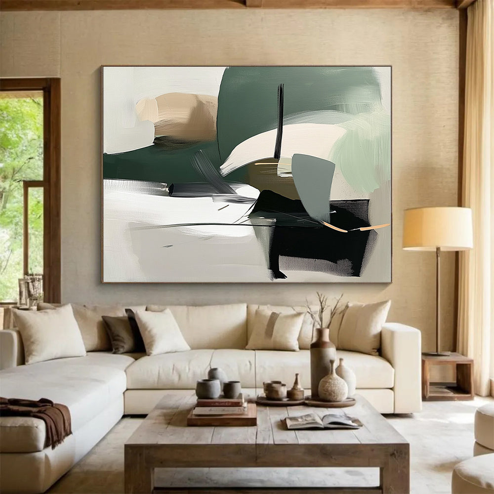 Minimalist Green and Gray Abstract Painting with Clean Lines WINK812