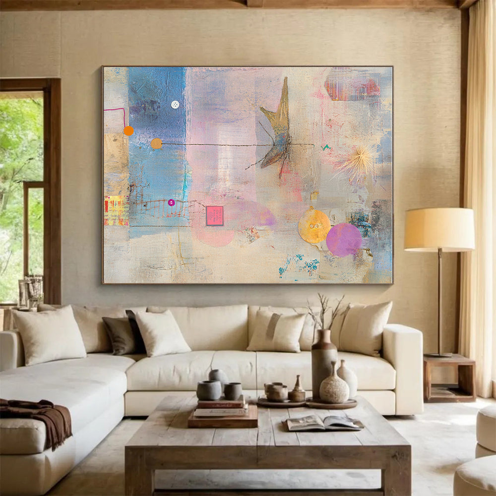 Assemblage of Objects Abstract Painting with Playful Narratives WINK197