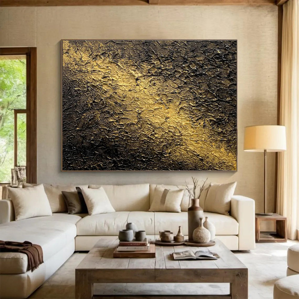 Golden Textured Abstract Painting for Luxury Hotel Lobbies YHT370