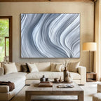 Gray and White Waves Abstract Painting with Monochromatic Flow WINK075