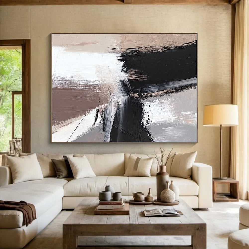 Dynamic Monochrome Abstract Painting with Flowing Movement WINK504