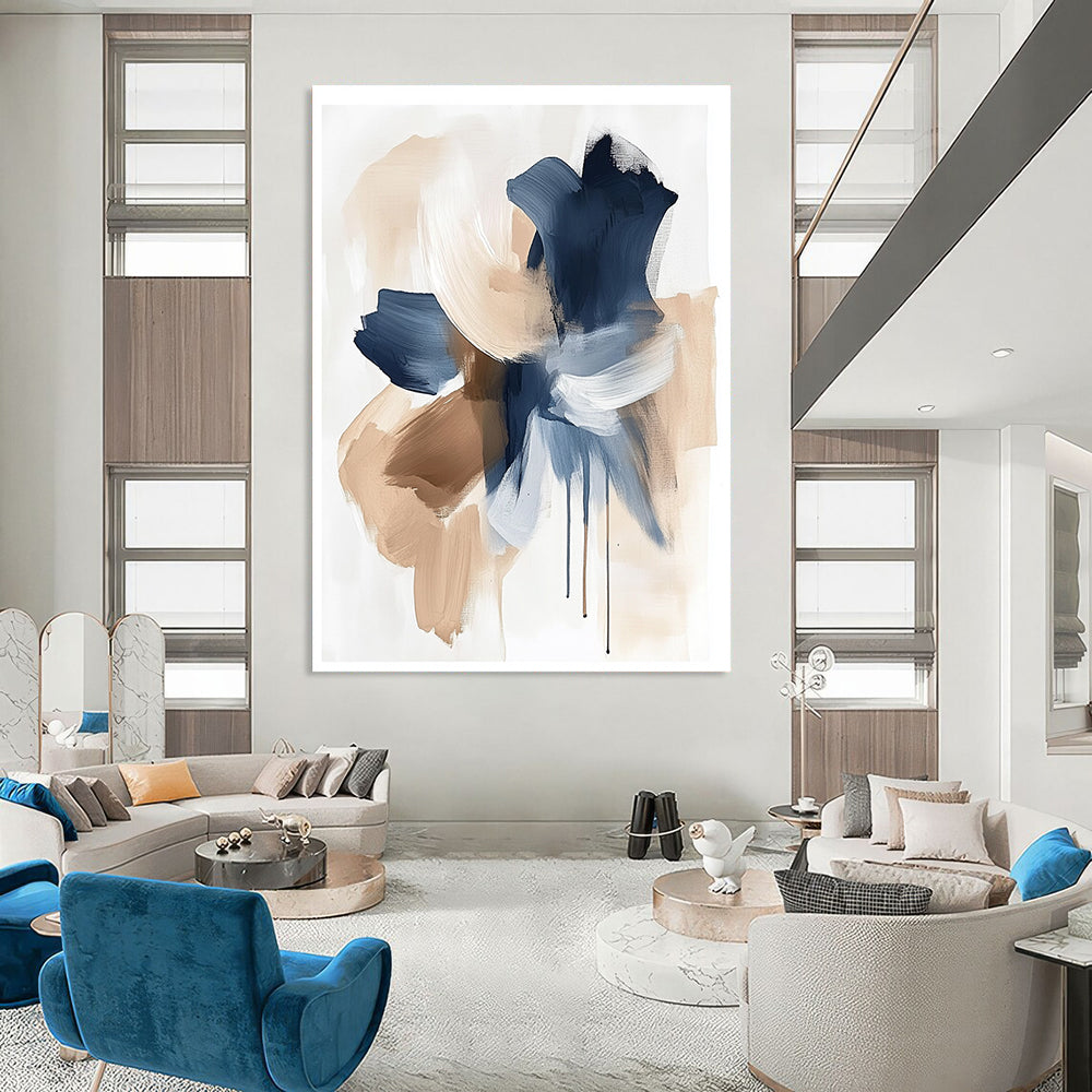 Blue and Beige Abstract Forms Abstract Painting for Coastal - Inspired Home Offices GAB1365