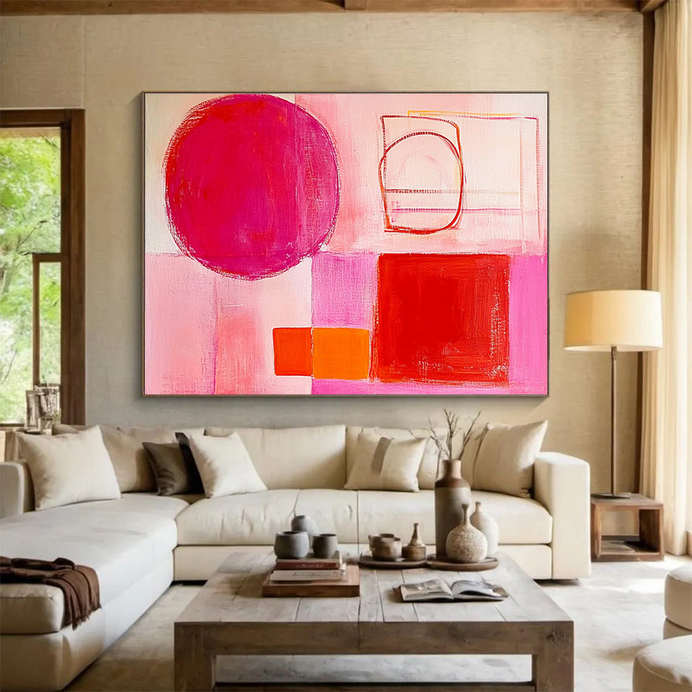 Pink - Hued Geometric Abstraction Abstract Painting ABS131