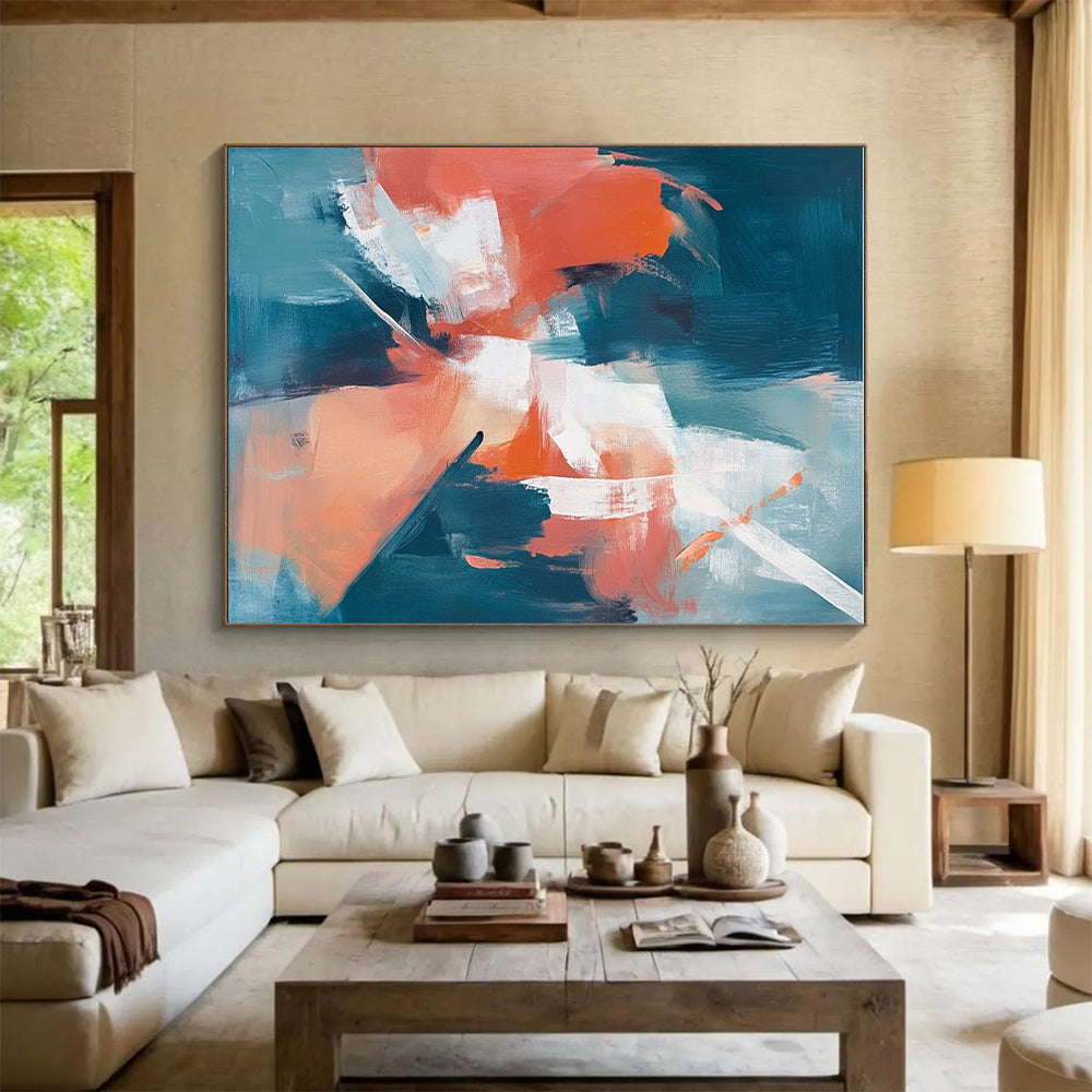Teal Orange Abstract Fusion Painting with Subtle Blends WINK641