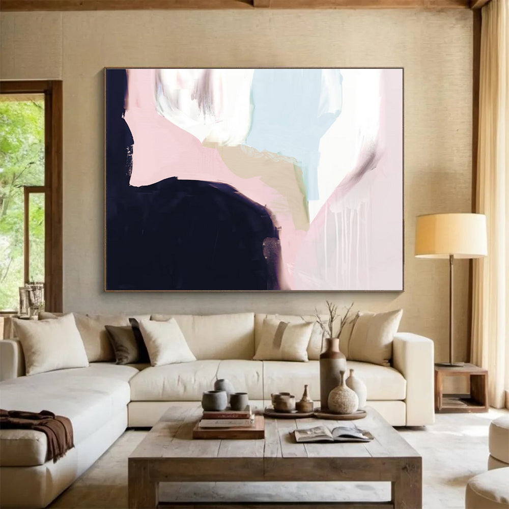 Soft Color Block Abstract Painting for Serene Bedrooms YHT132