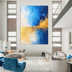 Blue and Gold Abstract Horizon - Dynamic Color Field Abstract Art GAB0461
