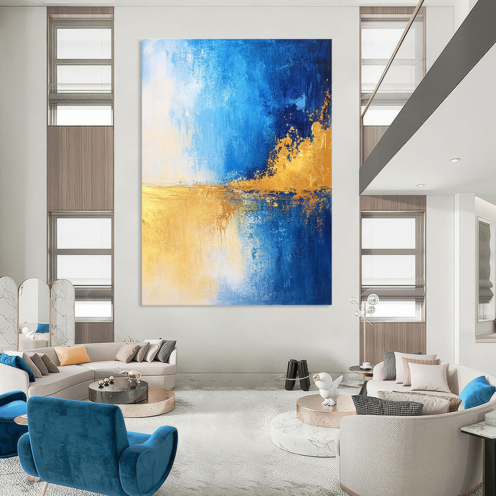 Blue and Gold Abstract Horizon - Dynamic Color Field Abstract Art GAB0461