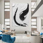 Black - White Vertical Stroke Art Abstract Painting for Contemporary Entrances HENG377