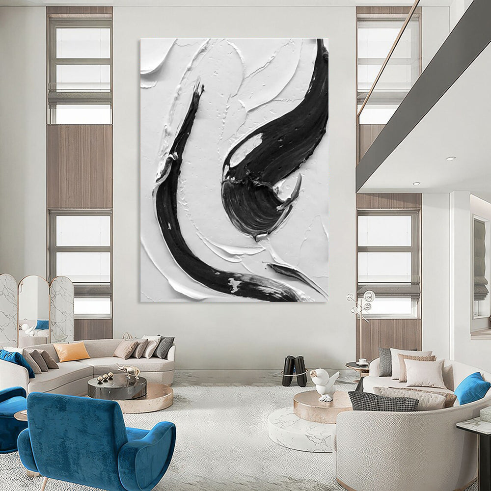 Black - White Vertical Stroke Art Abstract Painting for Contemporary Entrances HENG377