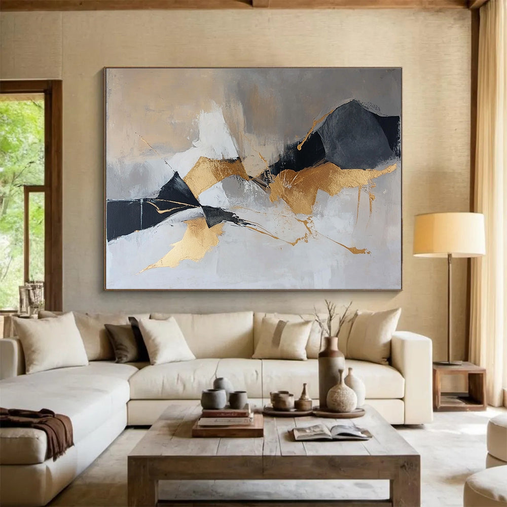 Gold and Gray Abstract Painting with Bold Shapes ABS275