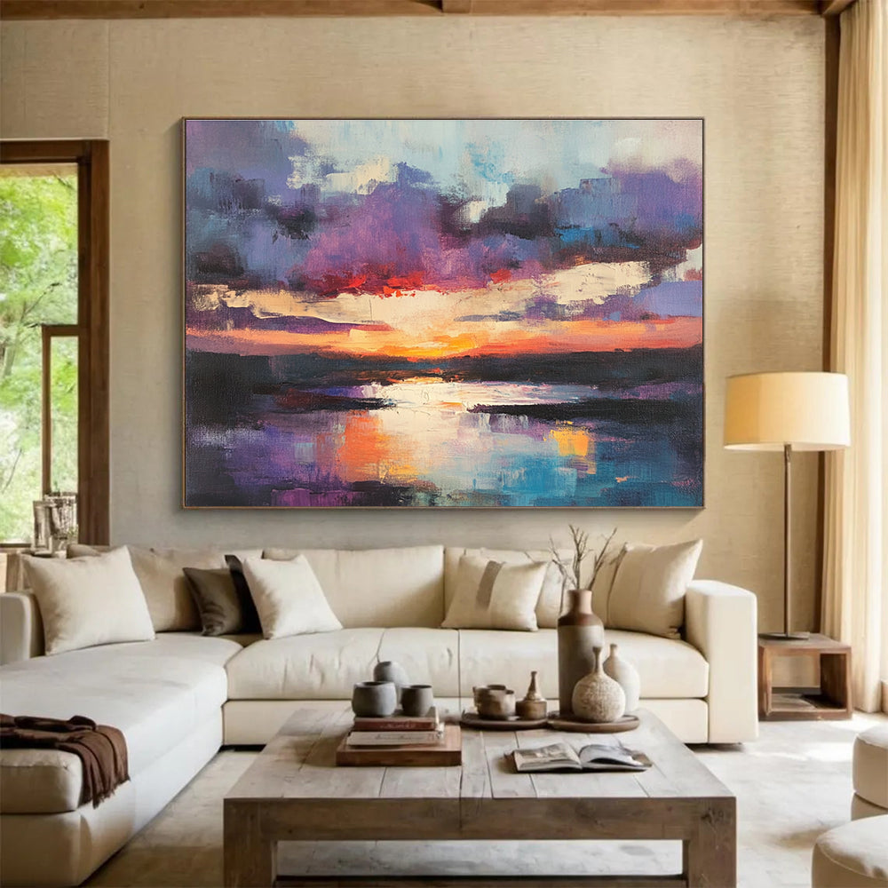 Purple Sky Sunset Abstract Painting with Vibrant Colors ABS293