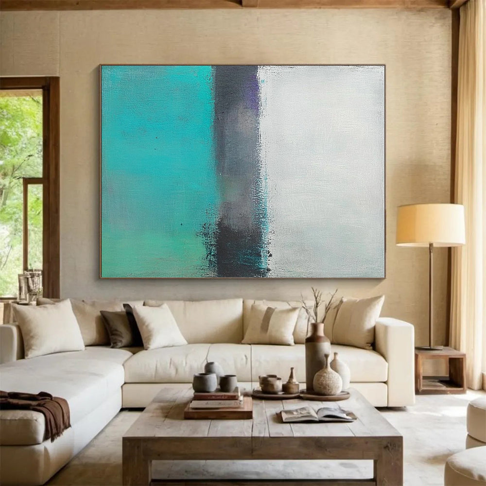 Teal Gray Abstract Horizon Painting with Subtle Depth WINK654