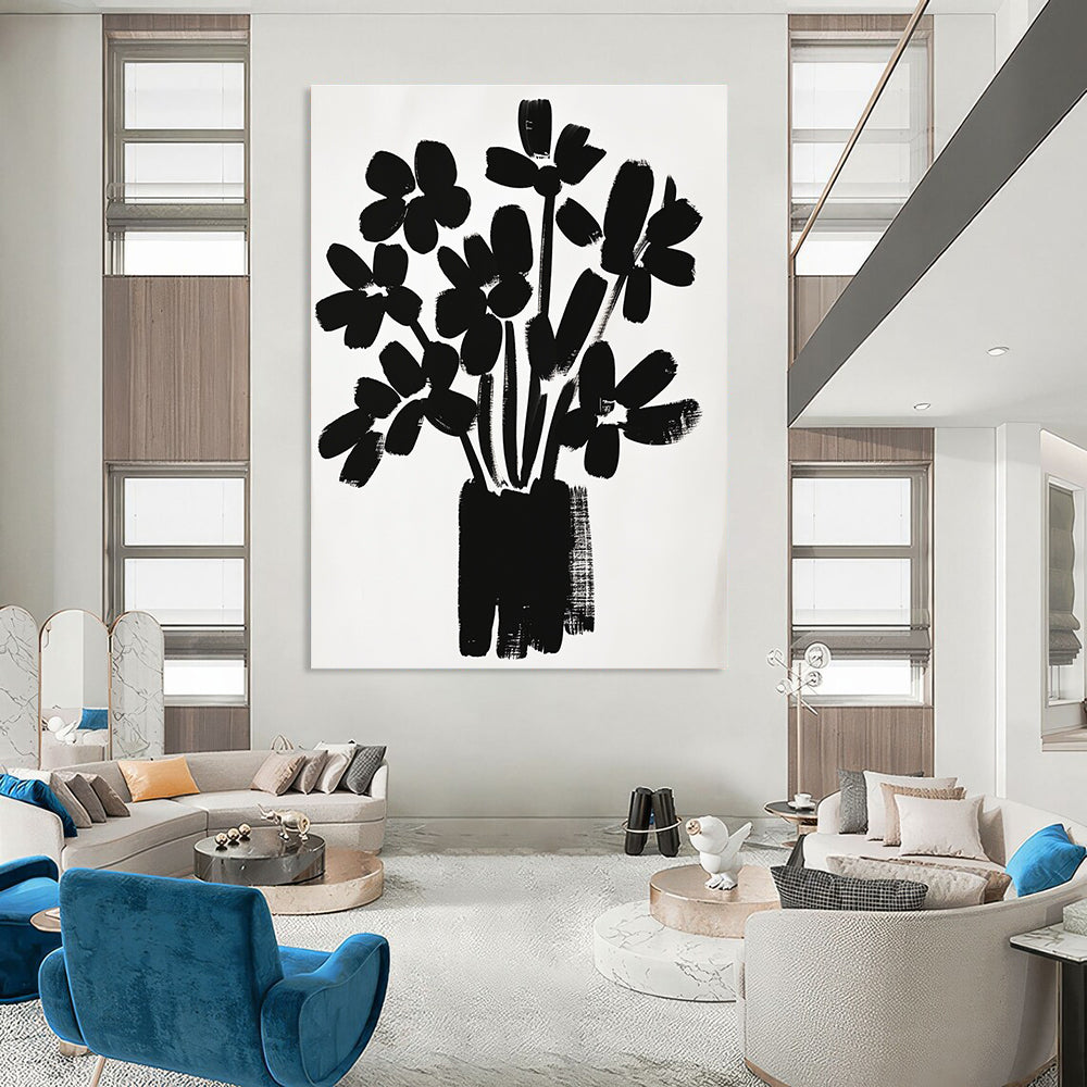 Black Flower Bouquet Silhouette Abstract Painting GAB0043